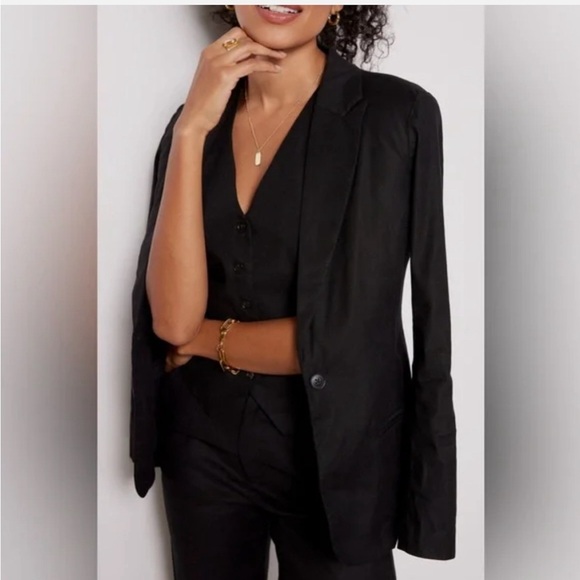 NWT Evereve Brandi Blazer Jacket. Black linen blend. Womens XS. - Picture 3 of 14